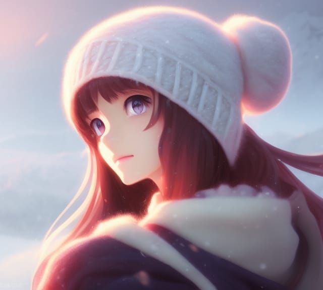 Anime Girl in Yarn Winter Outfit, Ghibli Style
