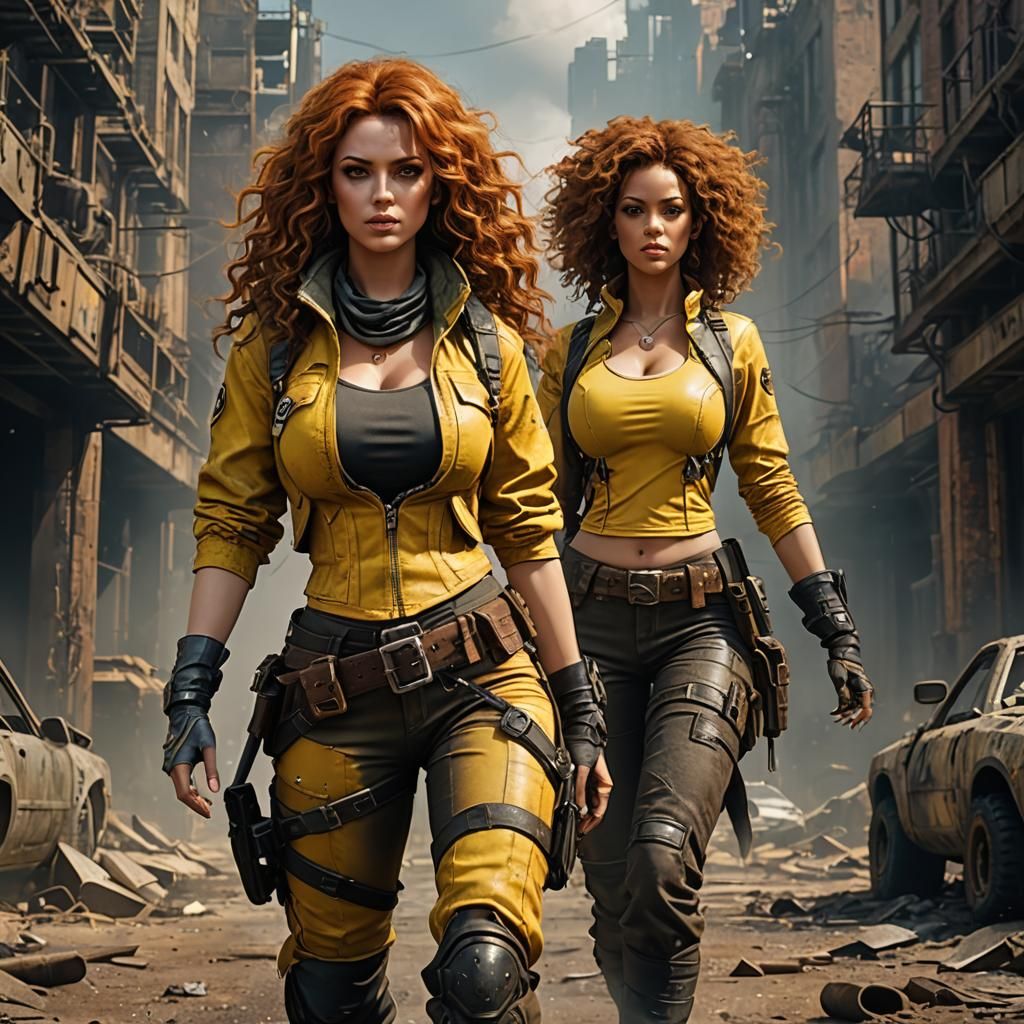 Curvy Copper-Haired Woman in Post-Apocalyptic Concept Art