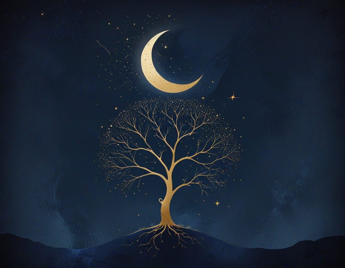 Minimalist Constellation Tree: Art Nouveau Poster