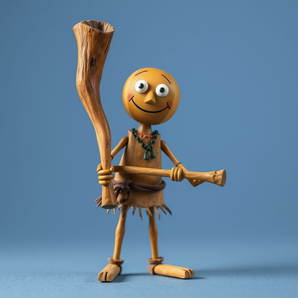 Animated Wooden Stick Figure with Club