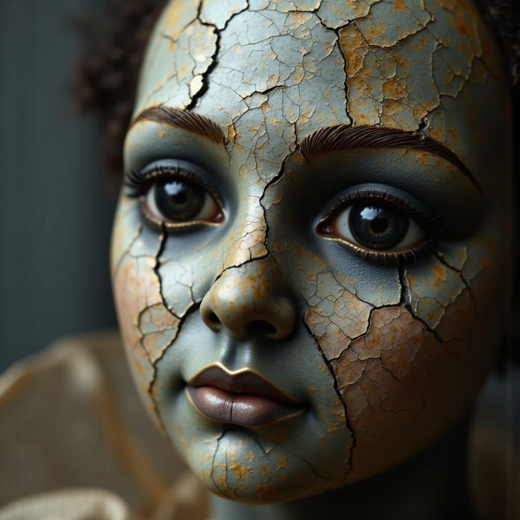 Creepy Haunted Doll with Cracked Ceramic Head