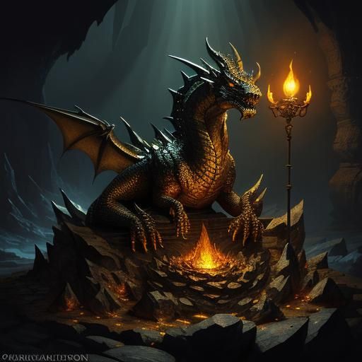 Majestic Dragon Guards Treasure Hoard in Dark Fantasy