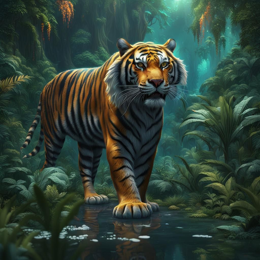Tiger in Jungle: Detailed Matte Painting