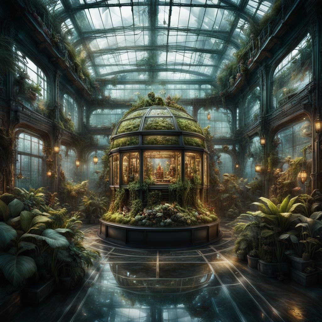 Intricate Plant Machine in Glass Room