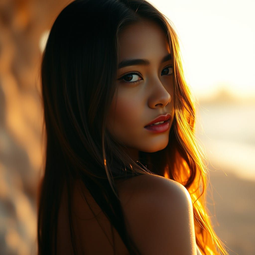 Sultry Portrait of a Tanned Beauty in Golden Hour Light