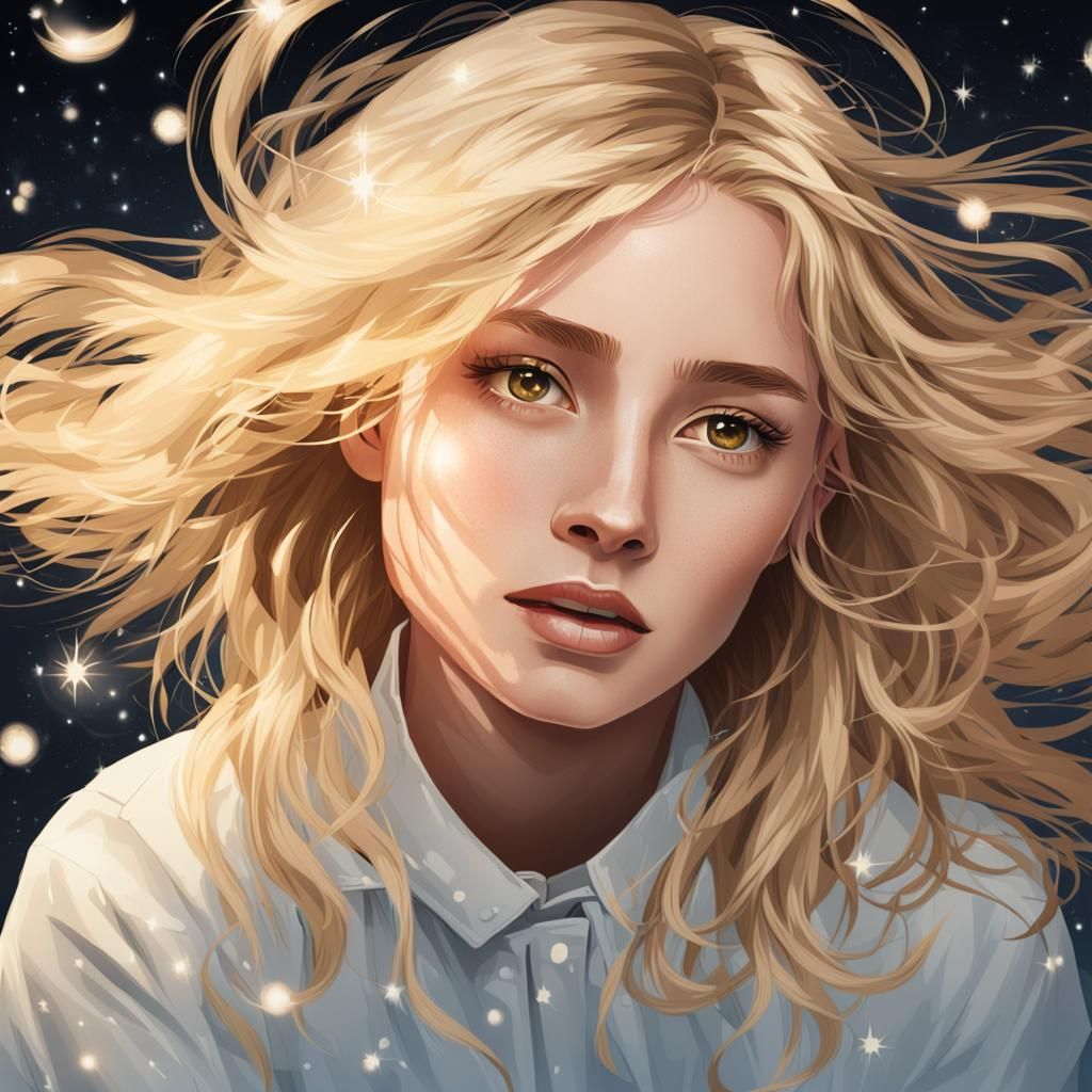 Young Woman with Blonde Hair Floating