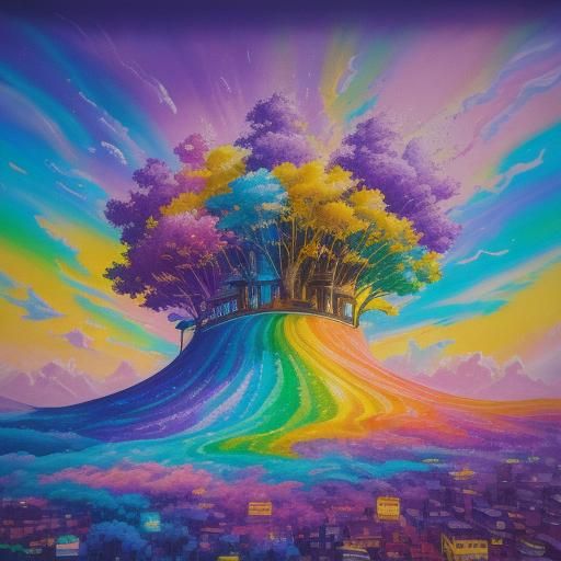 Rainbow Lights on Golden Scroll, Neo-Impressionist