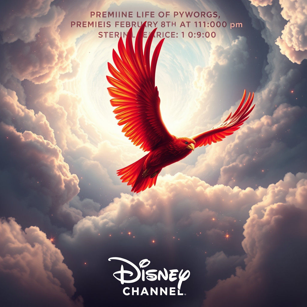 Majestic Red Bird Movie Poster in Digital Painting Style