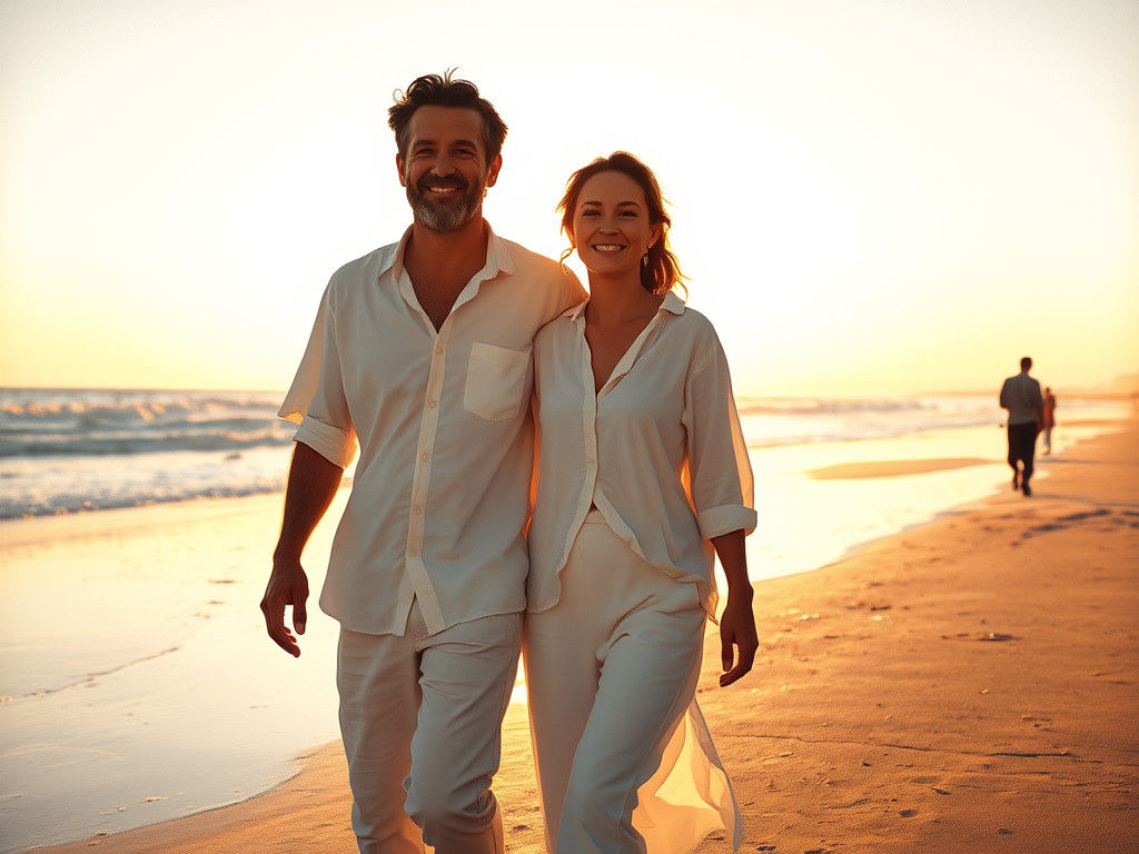 Sun-Drenched Beach Walk in Impressionist Style