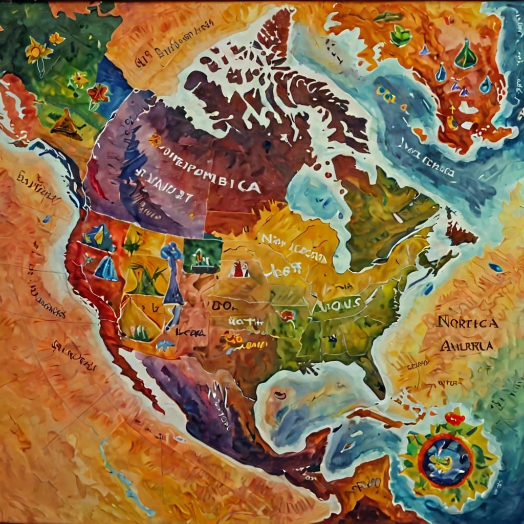 Map of North America as Gouache Painting