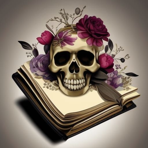 Gothic Book with Skull and Florals