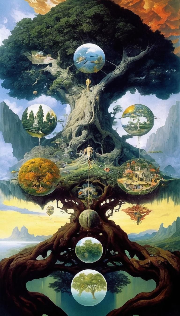 Surreal art tree of life composition
