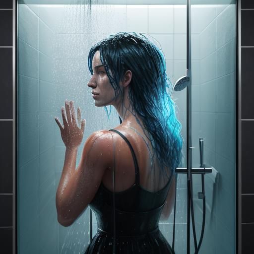 Woman in Shower: Fogged Glass, Splash Art