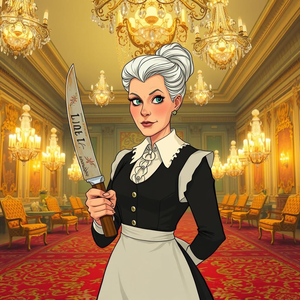 Mrs. White with Knife in Ballroom, Whimsical Style