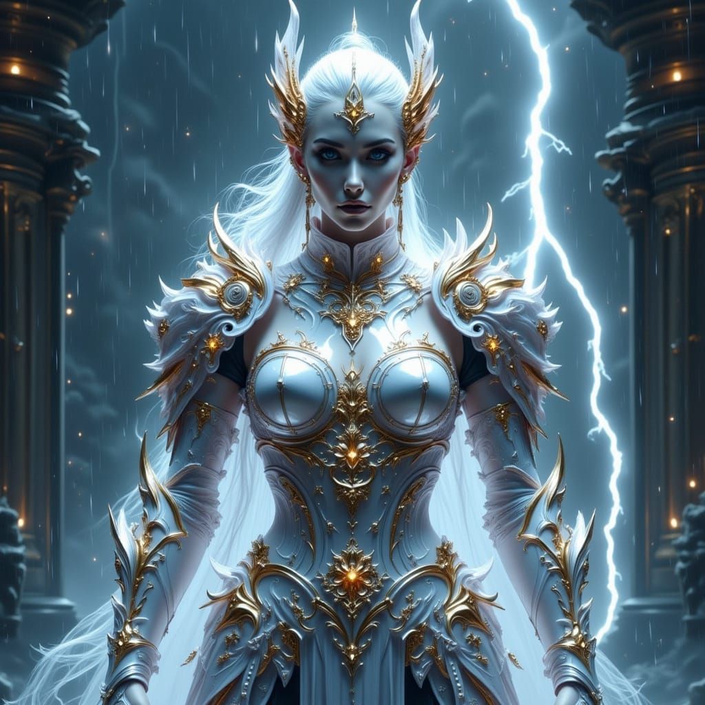 Crystalline Warrior in Storm, Digital Art
