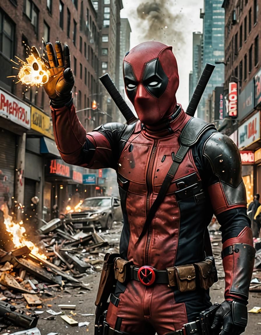 Deadpool's Enthusiastic High Five in Hyperreal Detail