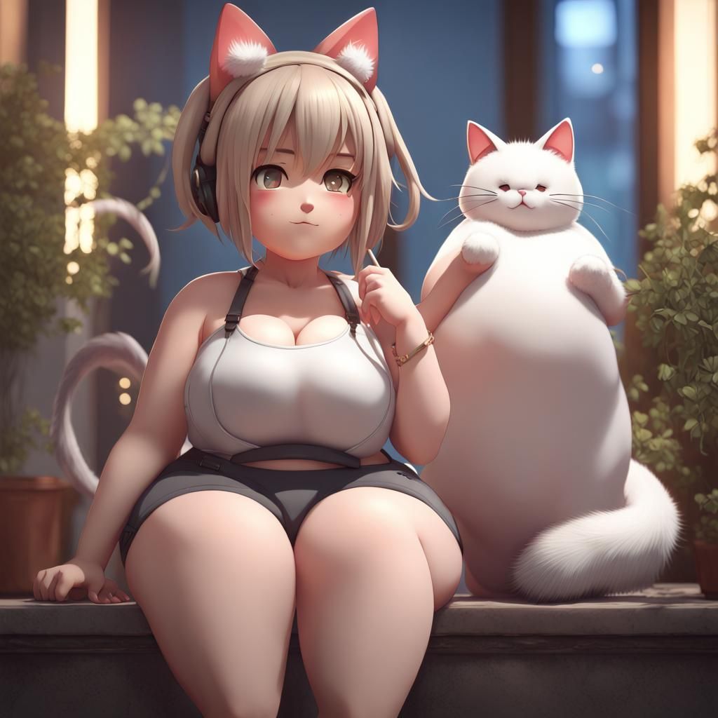 Anime Girl with Cat Features in Detailed 3D Art