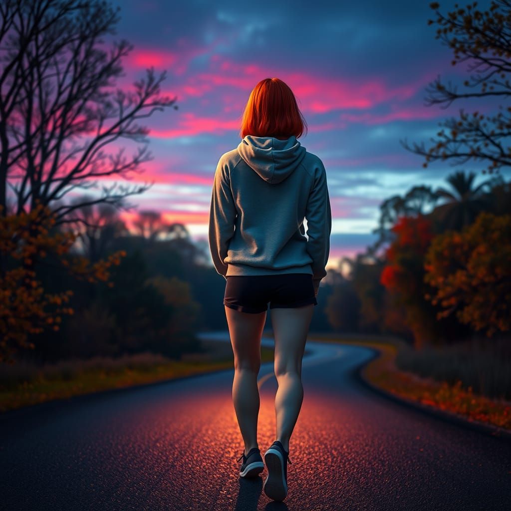 Redhead Walks at Twilight: Autumnal Concept Art