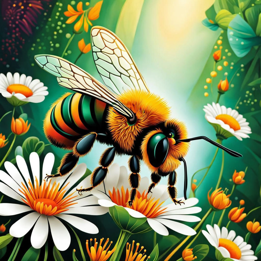 Vibrant Art Deco Bee in Splendid Green and Orange