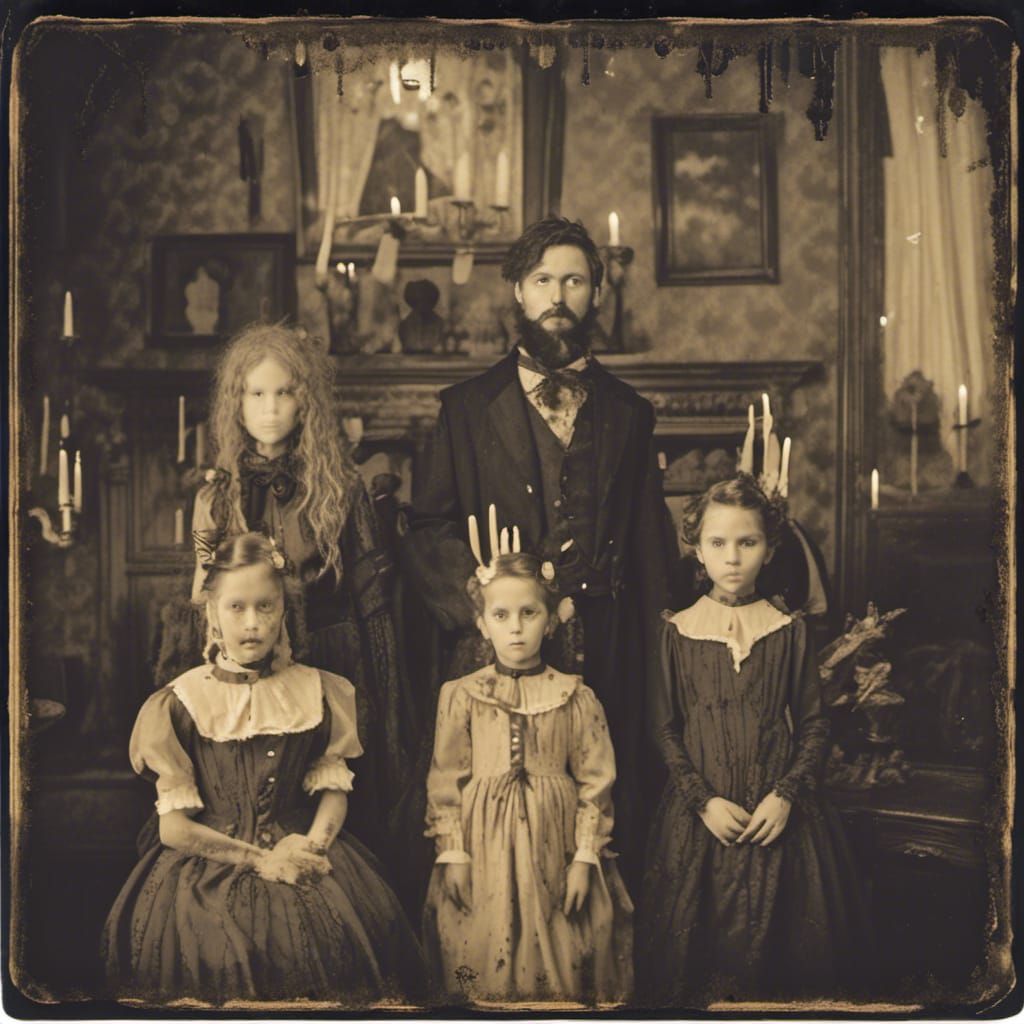 Eerie Dark Academia Family Portrait in Victorian Style