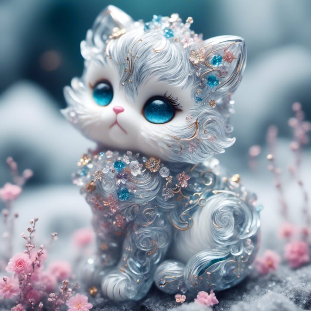 Cute Silver Cat with Crystal Clear Detail