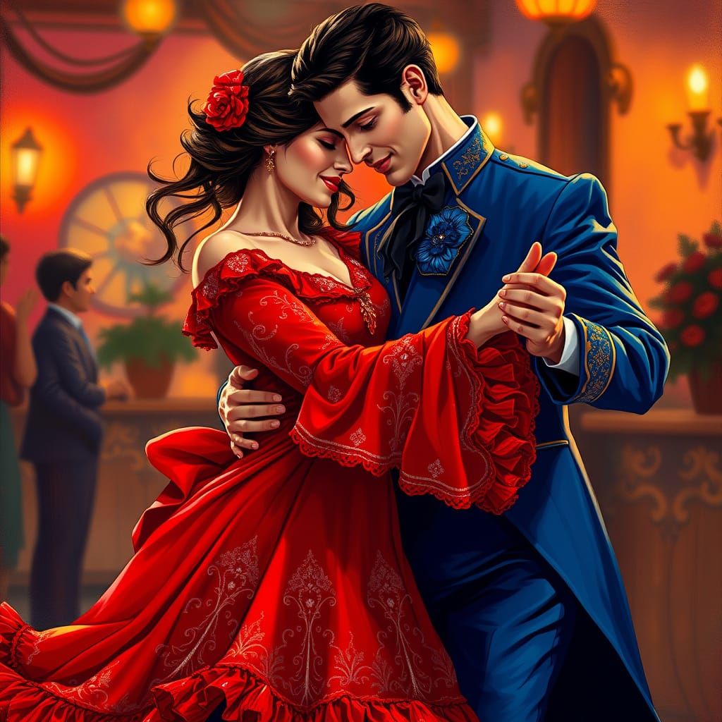 Couple Dancing Flamenco in Traditional Attire
