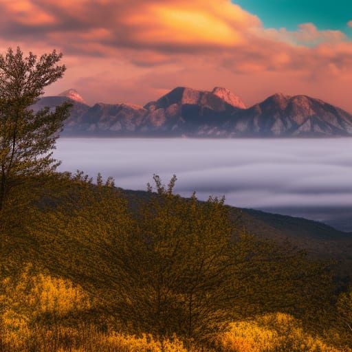 Beautiful misty mountain landscape