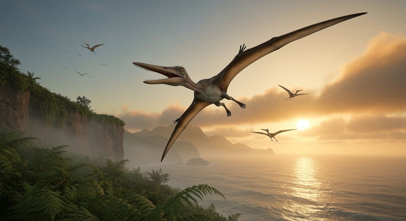 Rhamphorhynchus Soaring in Cretaceous Dawn: Photorealistic R...