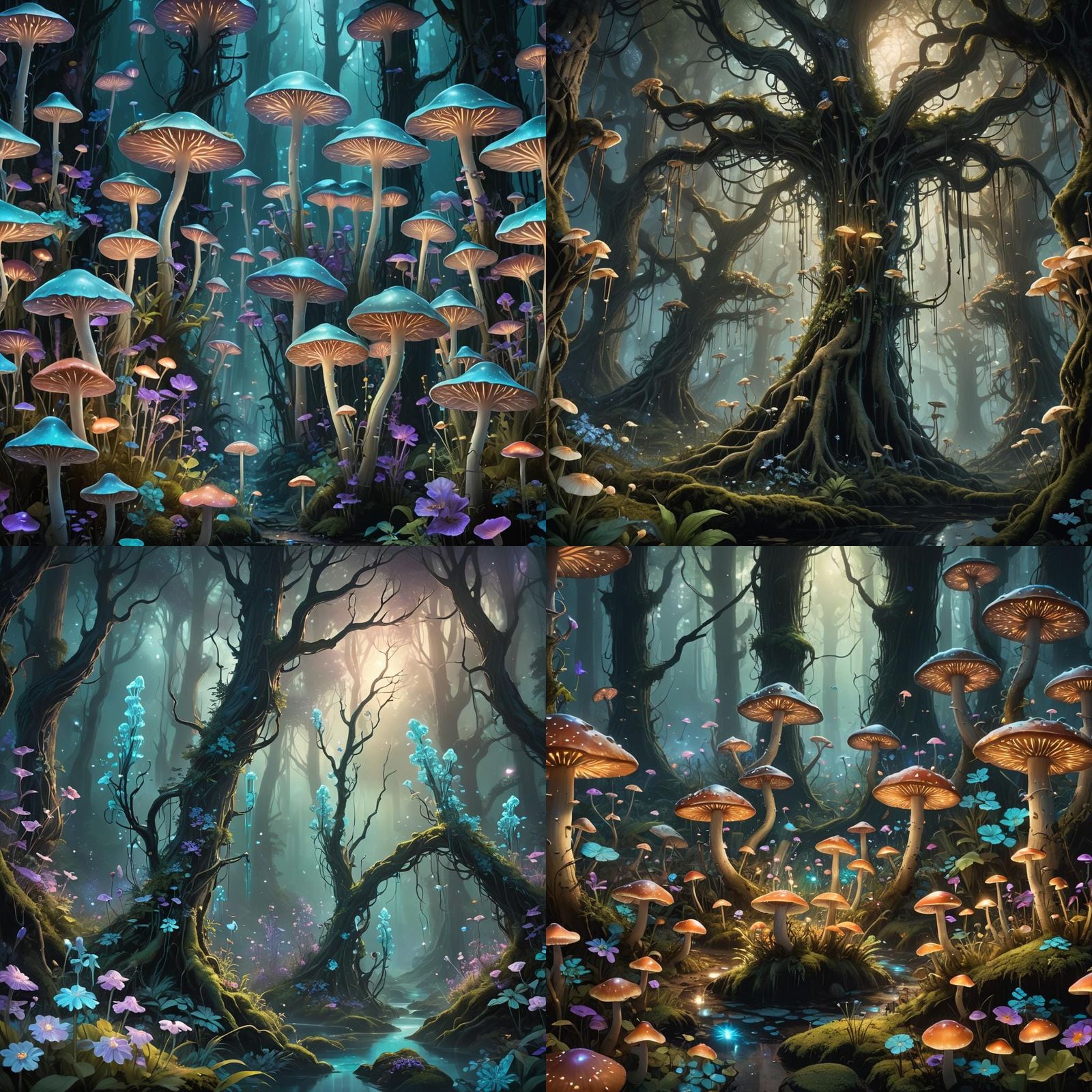 Bioluminescent Ghost Pipe Forest: A Matte Painting in 8K