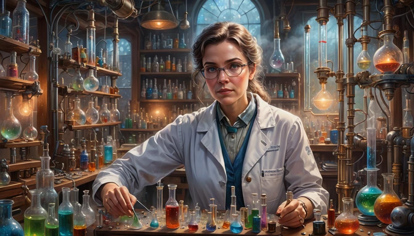 Female Scientist's Discovery: Ethereal Fantasy Portrait