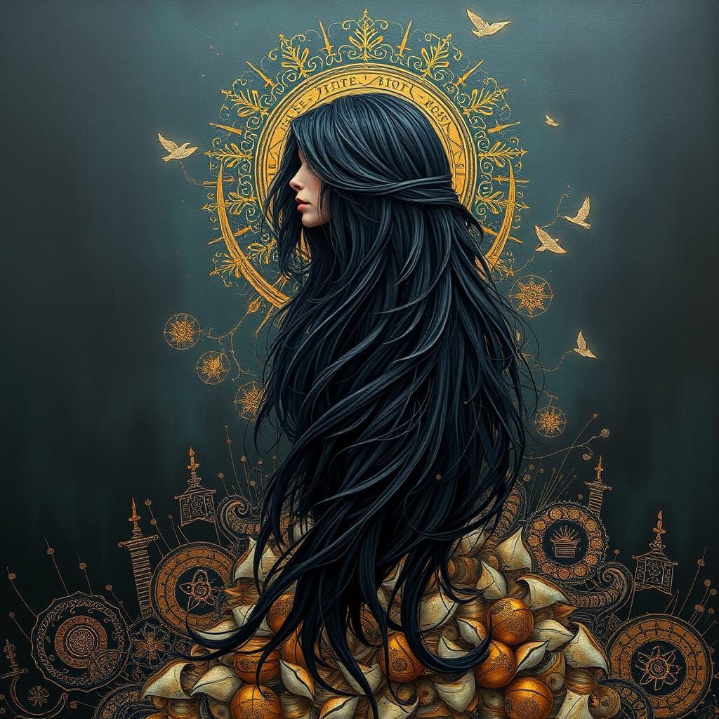 Woman Painting in Studio, Mixed Media Renaissance Steampunk