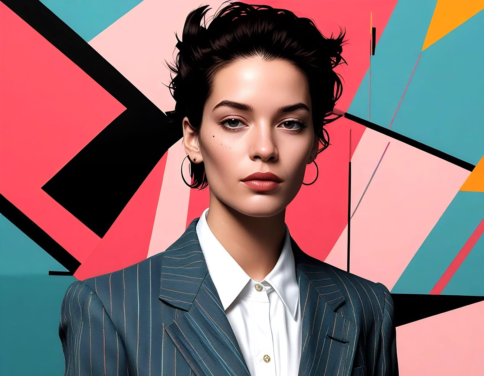 Stylized Portrait of a Woman in Bold, Geometric Style