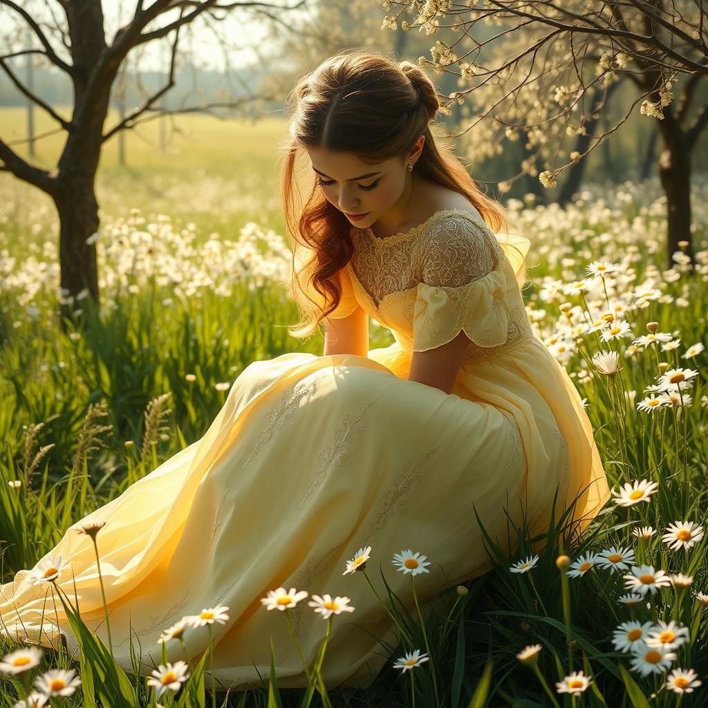Princess in Daisy Garden, Ethereal Art Style