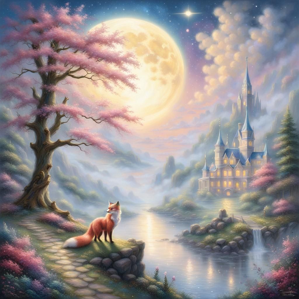 Ethereal Sailor Moon Fox in Dreamy Landscape