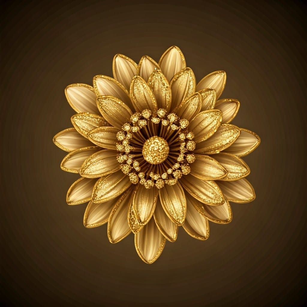 Golden Glitter Blossom in Sepia Tone, 3D Render