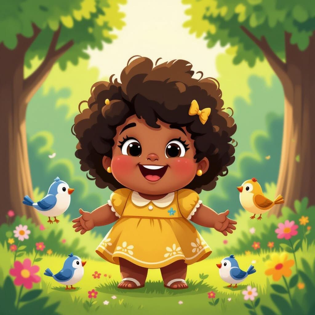 Joyful Black Toddler in Animated Style