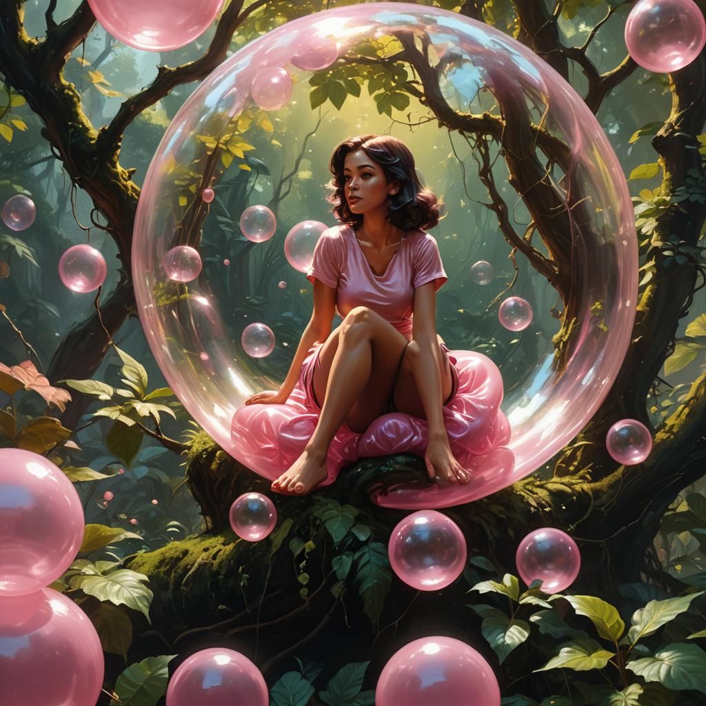Girl on Bubble Gum Throne, Fantasy Art Deco