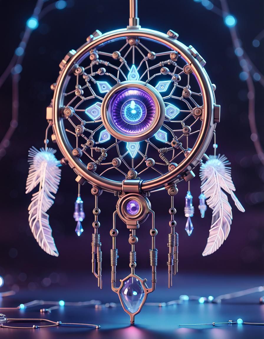 Glowing Circuit Board Dreamcatcher in Steampunk Style