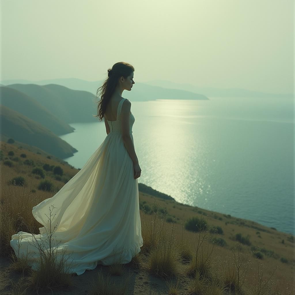 Melancholic Woman in Dreamlike Landscape, Ethereal Art