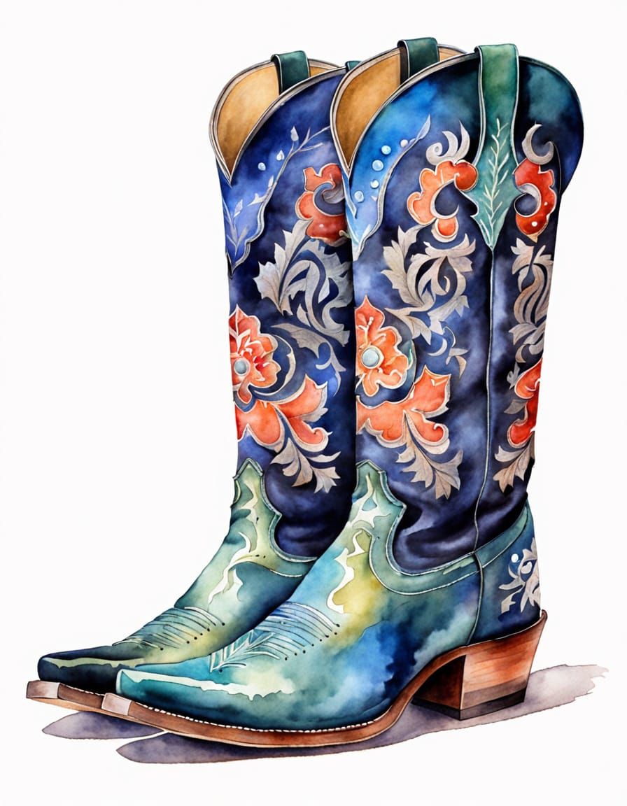 Vibrant Cowboy Boots in Watercolor Style