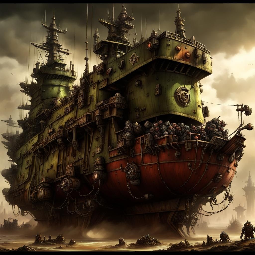 Ork Ships Maintained by Mech Boyz: Digital Matte Painting