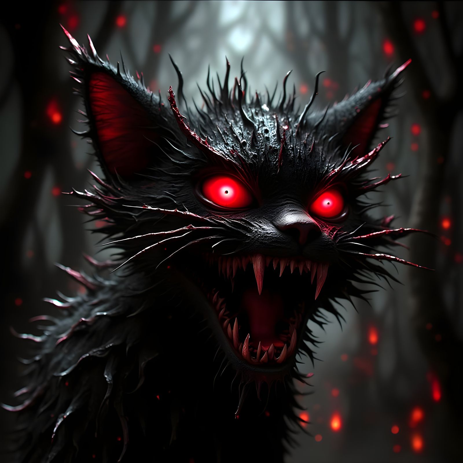 Horrifying Zombie Cat with Glowing Red Eyes