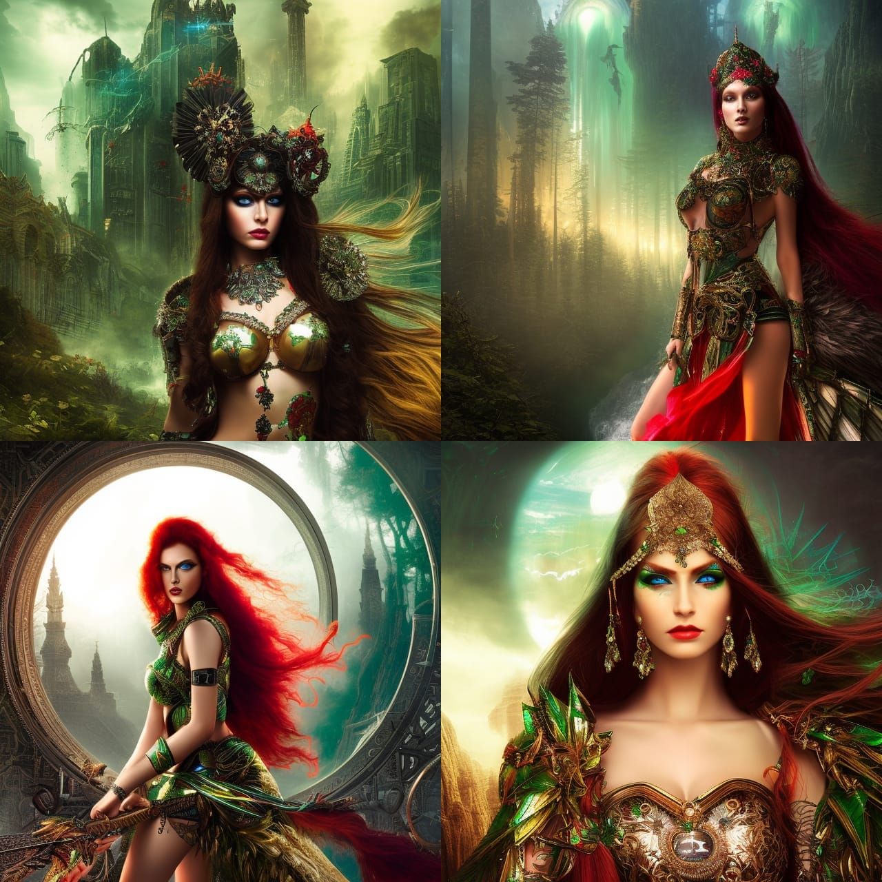 Cyberpunk Goddess with Red Hair, Digital Art