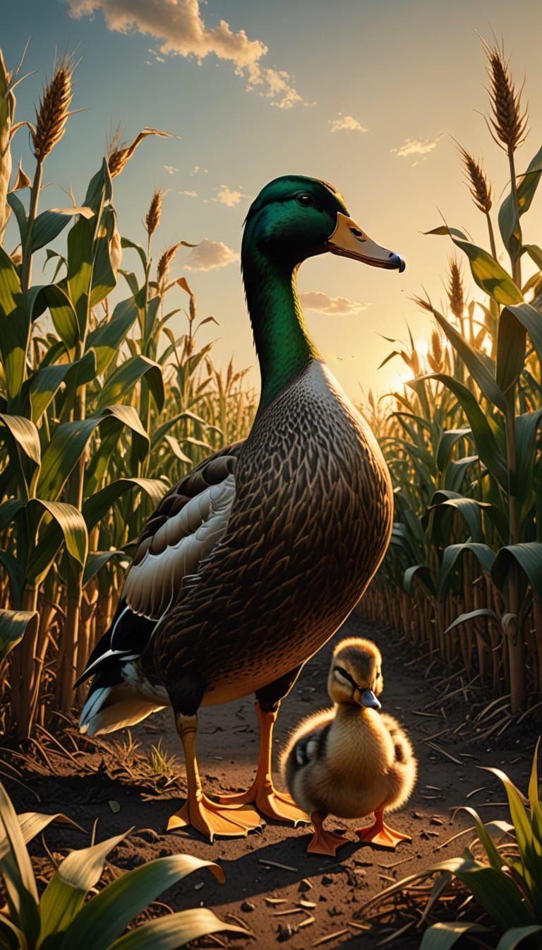 A Whimsical Mallard Duck Surveys a Field of Babies Emerging ...