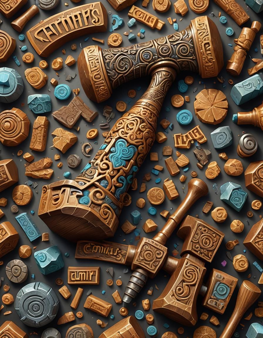 Giant Leans on Hammer with "FLUFFY" Inscription