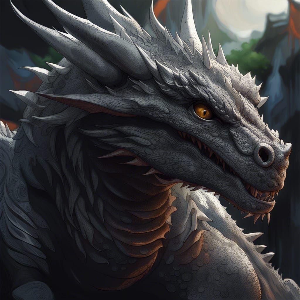 Monochrome Dragon Concept Art in Ghibli Style