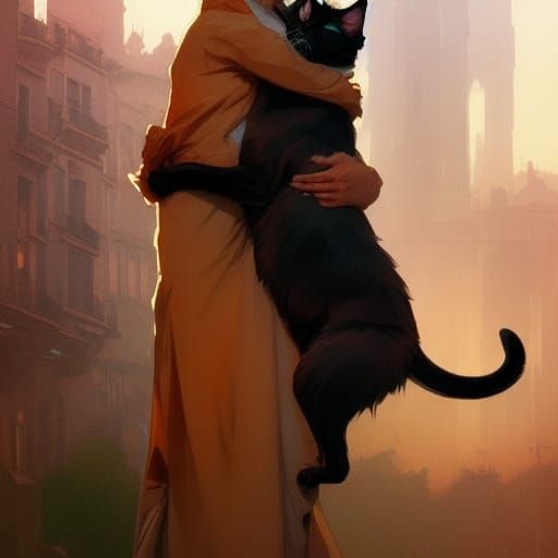 Dog and Cat Hugging: Hyperdetailed Concept Art