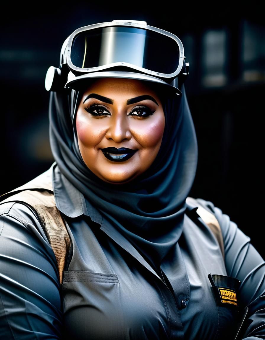 Middle Eastern Welder in Steel Factory: Digital Art