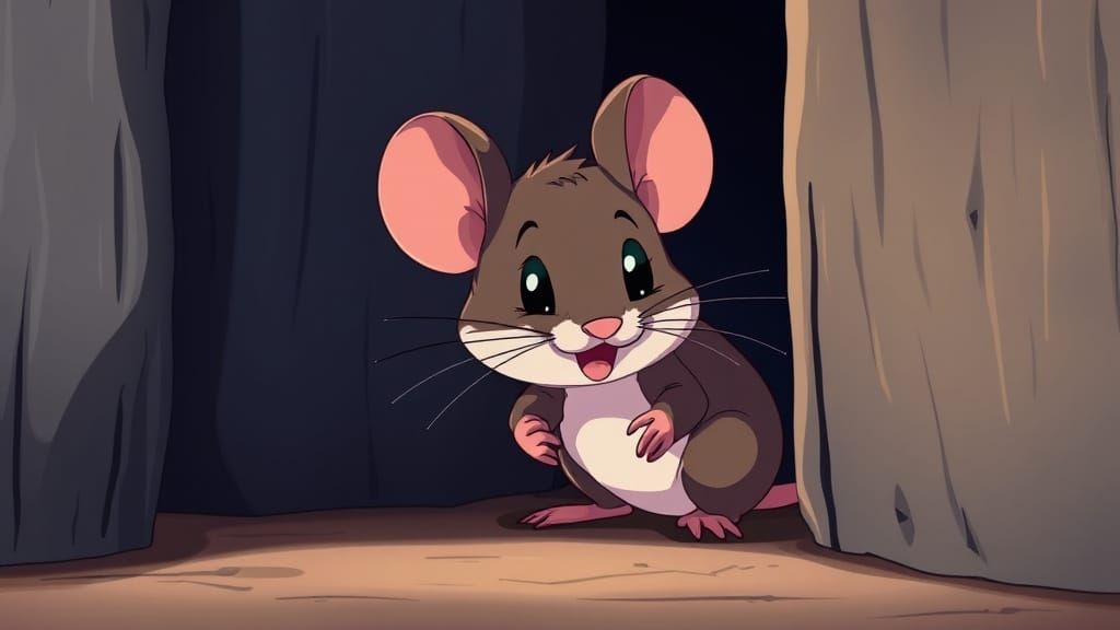 Bashful Mouse Peeking Around Corner in Anime Style