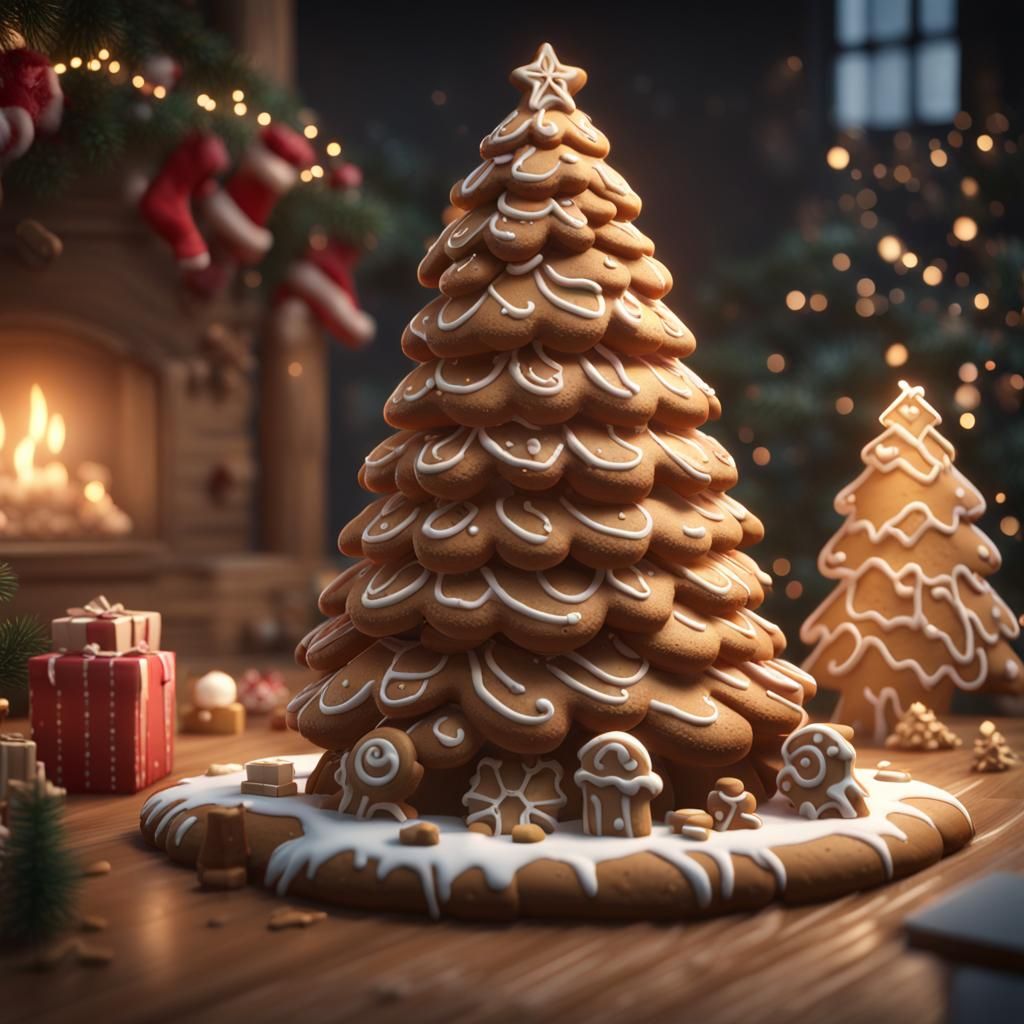 Gingerbread Christmas Tree in 3D Game Style